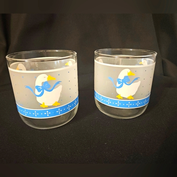 Vintage 1980's Libbey Drinking Glasses 2 Juice Duck Goose Country Farmhouse 3.5" - Picture 1 of 14